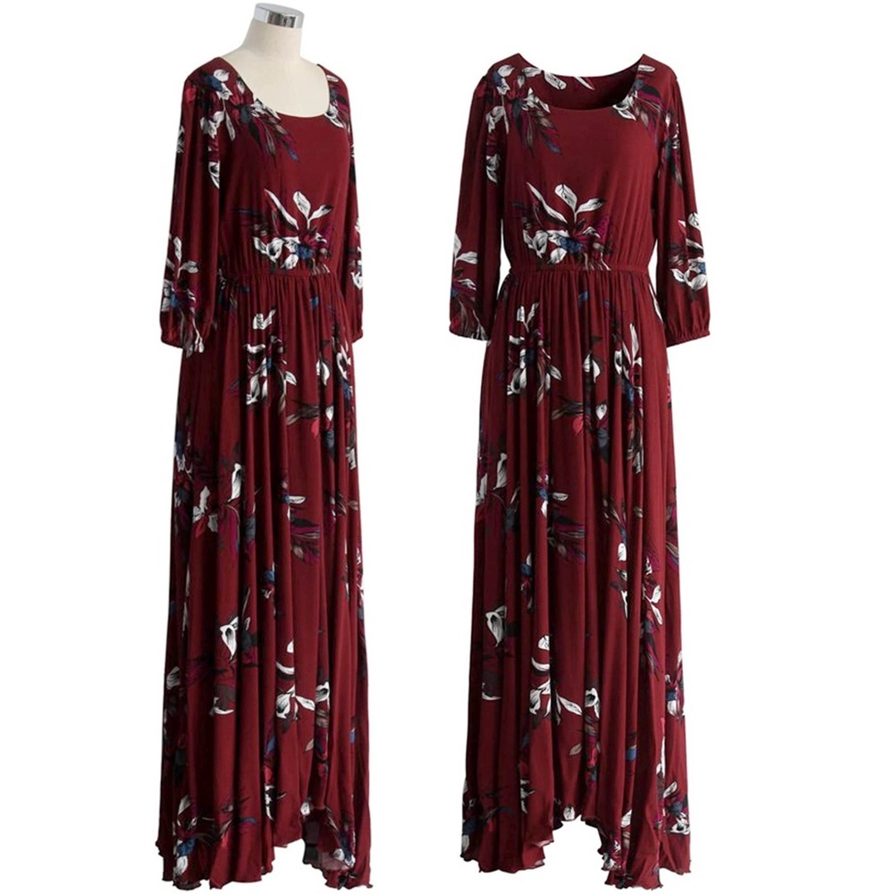 CHICWISH Cotton Gauze Maxi Dress in Floral Wine Red - XXL sz 12